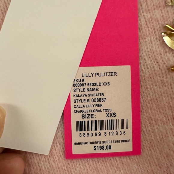 NWT Lilly Pulitzer Kalaya Sweater Calla Lilly Pink Sparkle Floral Toss - Picture 7 of 9